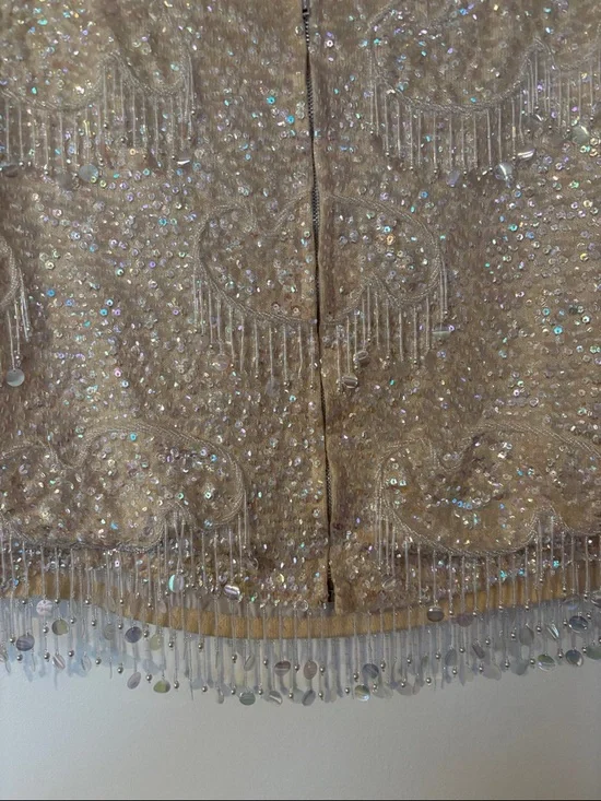 Vintage 60’s Beaded Sequins Cream Pastel Large Wool Embellished Bridal 50’ Large - Picture 9 of 17